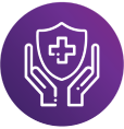 hands cradling medical shield icon